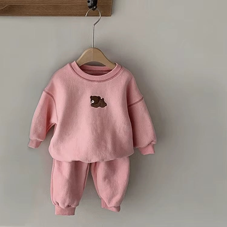 🧸 Baby Cotton 2-Piece Outfit Set – Hoodie Sweatshirt &amp; Pants Cartoon Kids Tracksuit 👶✨
