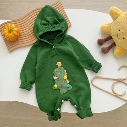 One Piece Long Sleeve Hooded Cotton Plush Baby Romper