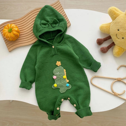 One Piece Long Sleeve Hooded Cotton Plush Baby Romper