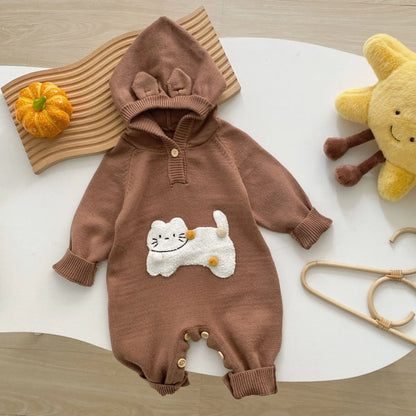 One Piece Long Sleeve Hooded Cotton Plush Baby Romper