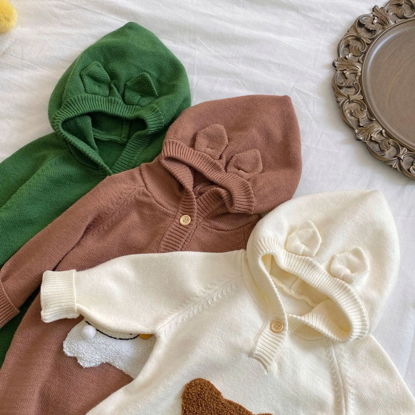 One Piece Long Sleeve Hooded Cotton Plush Baby Romper