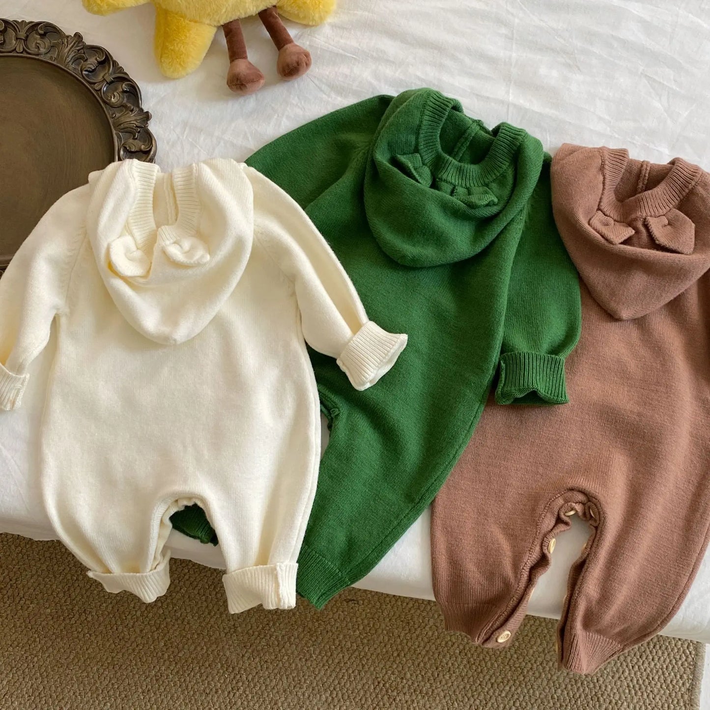 One Piece Long Sleeve Hooded Cotton Plush Baby Romper
