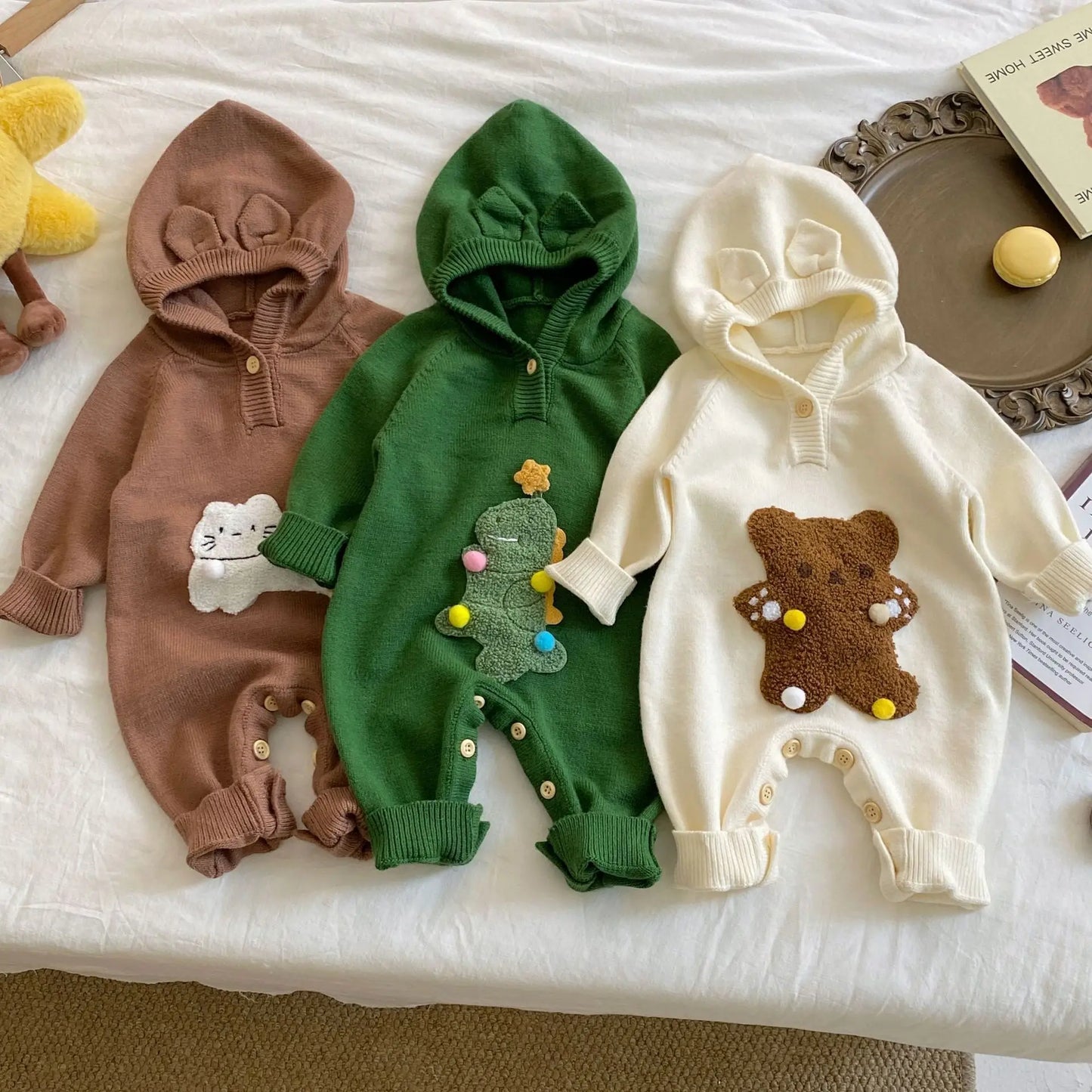 One Piece Long Sleeve Hooded Cotton Plush Baby Romper