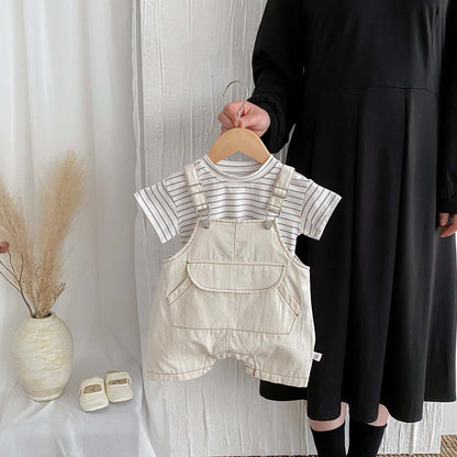 🤍 Baby Suspender Romper Set – Simple & Cute 👶✨