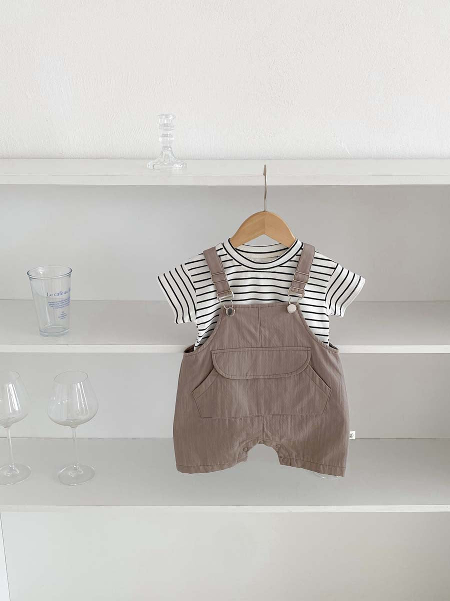 🤍 Baby Suspender Romper Set – Simple & Cute 👶✨