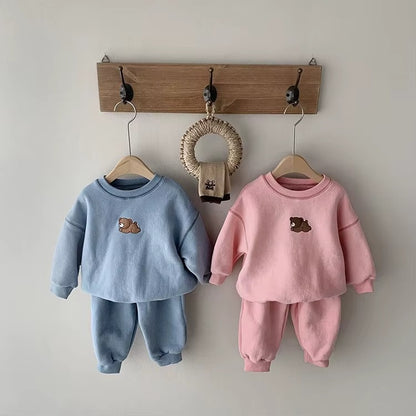 🧸 Baby Cotton 2-Piece Outfit Set – Hoodie Sweatshirt &amp; Pants Cartoon Kids Tracksuit 👶✨
