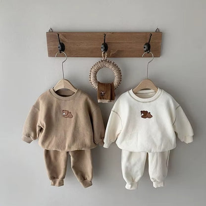 🧸 Baby Cotton 2-Piece Outfit Set – Hoodie Sweatshirt &amp; Pants Cartoon Kids Tracksuit 👶✨
