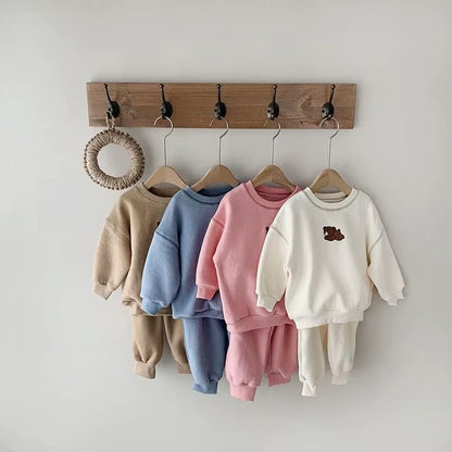 🧸 Baby Cotton 2-Piece Outfit Set – Hoodie Sweatshirt &amp; Pants Cartoon Kids Tracksuit 👶✨