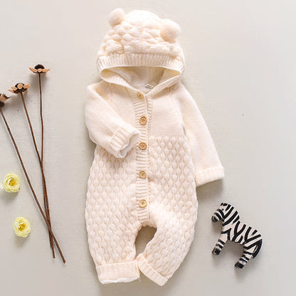 🧸 Baby Knit Hooded Romper – Warm, Cozy & Adorable 👶❄️