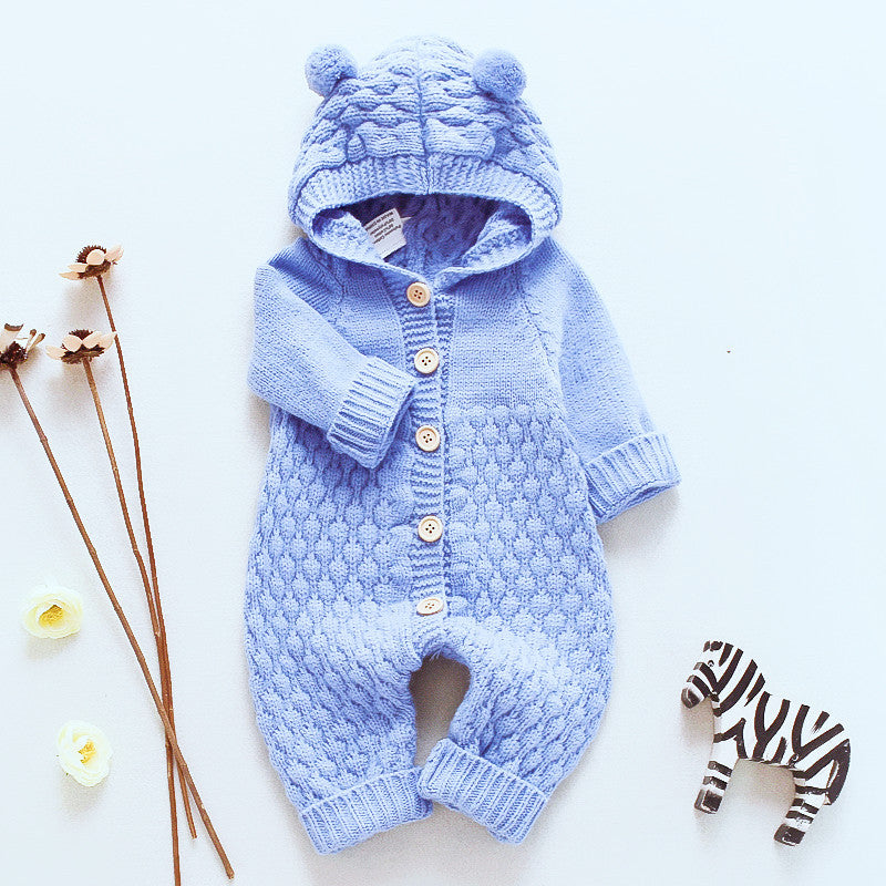 🧸 Baby Knit Hooded Romper – Warm, Cozy & Adorable 👶❄️