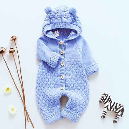 🧸 Baby Knit Hooded Romper – Warm, Cozy & Adorable 👶❄️