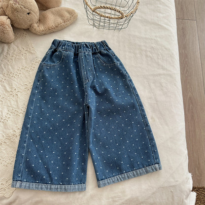 🖤 Kids Heart Print Denim Pants – Cute & Comfy 👖✨