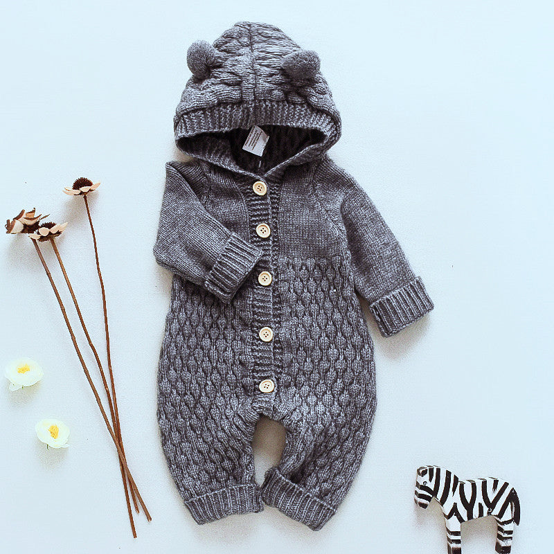 🧸 Baby Knit Hooded Romper – Warm, Cozy & Adorable 👶❄️