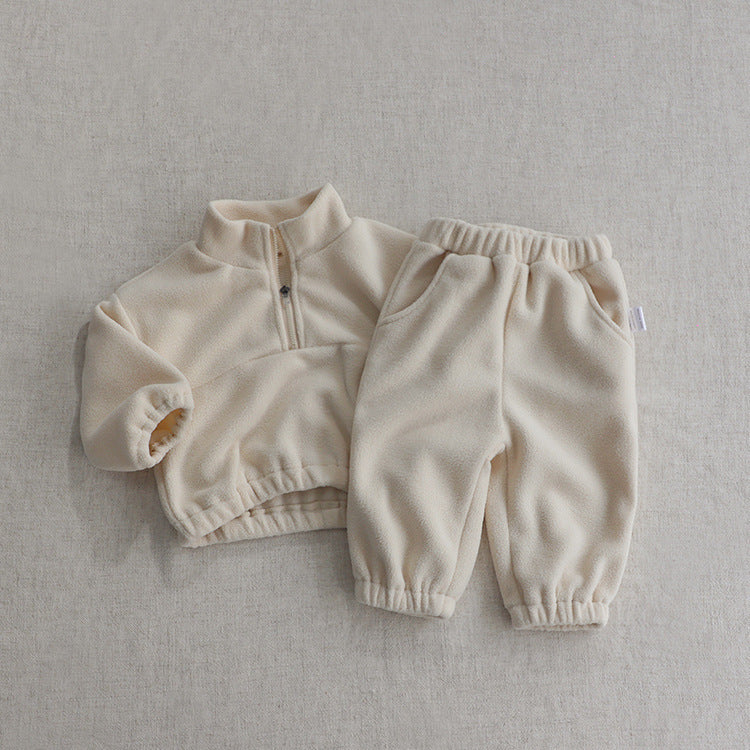 🧸 Baby Fleece Tracksuit Set – Soft Cozy 2-Piece Outfit (Zip Top + Pants) 👶✨