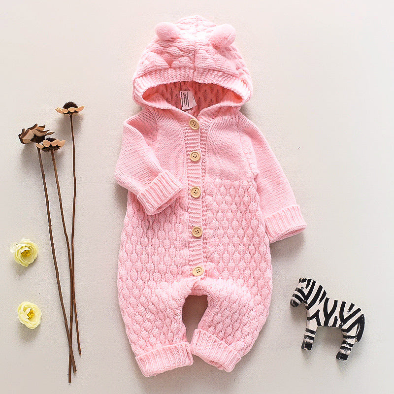 🧸 Baby Knit Hooded Romper – Warm, Cozy & Adorable 👶❄️