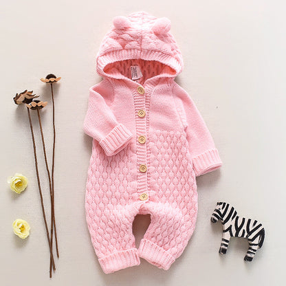 🧸 Baby Knit Hooded Romper – Warm, Cozy & Adorable 👶❄️
