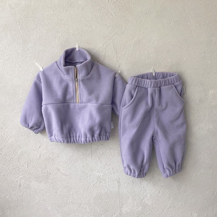 🧸 Baby Fleece Tracksuit Set – Soft Cozy 2-Piece Outfit (Zip Top + Pants) 👶✨