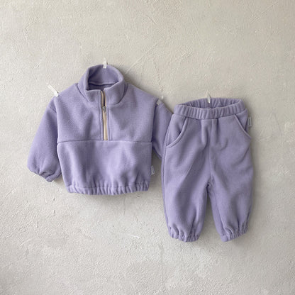 🧸 Baby Fleece Tracksuit Set – Soft Cozy 2-Piece Outfit (Zip Top + Pants) 👶✨