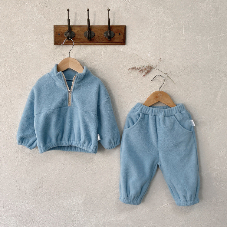 🧸 Baby Fleece Tracksuit Set – Soft Cozy 2-Piece Outfit (Zip Top + Pants) 👶✨