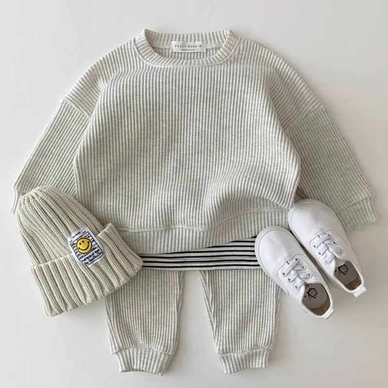 🧶 Baby Knit 2-Piece Outfit Set – Ribbed Sweater & Pants Cozy Cotton Tracksuit 👶✨