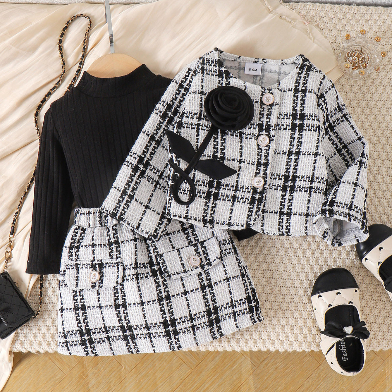 🖤 Elegant Baby Girl Tweed Set – Chic & Luxury Style 👶✨