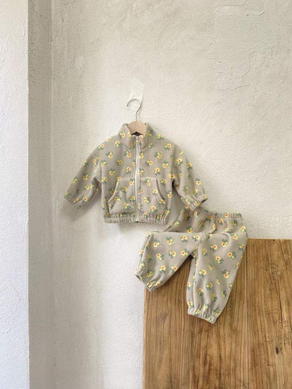 🌸 Baby Girl Floral Fleece Tracksuit – Zip Jacket & Pants 2-Piece Winter Set 👶✨