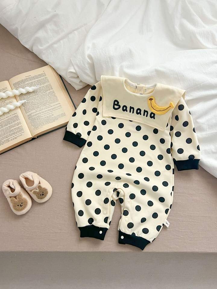 🍌 Baby Polka Dot Banana Romper – Cute & Playful One-Piece Outfit 👶🖤