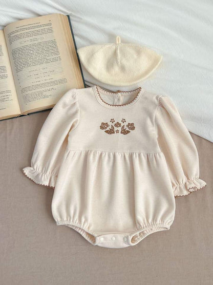 🌸 Baby Girl Elegant Floral Romper – Classic Long Sleeve One-Piece 👶🤍