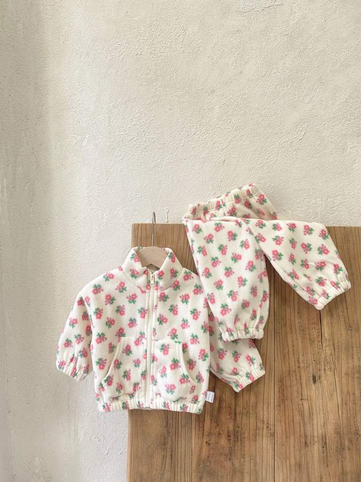 🌸 Baby Girl Floral Fleece Tracksuit – Zip Jacket & Pants 2-Piece Winter Set 👶✨