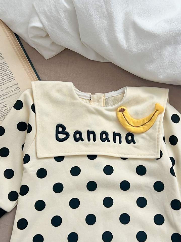 🍌 Baby Polka Dot Banana Romper – Cute & Playful One-Piece Outfit 👶🖤