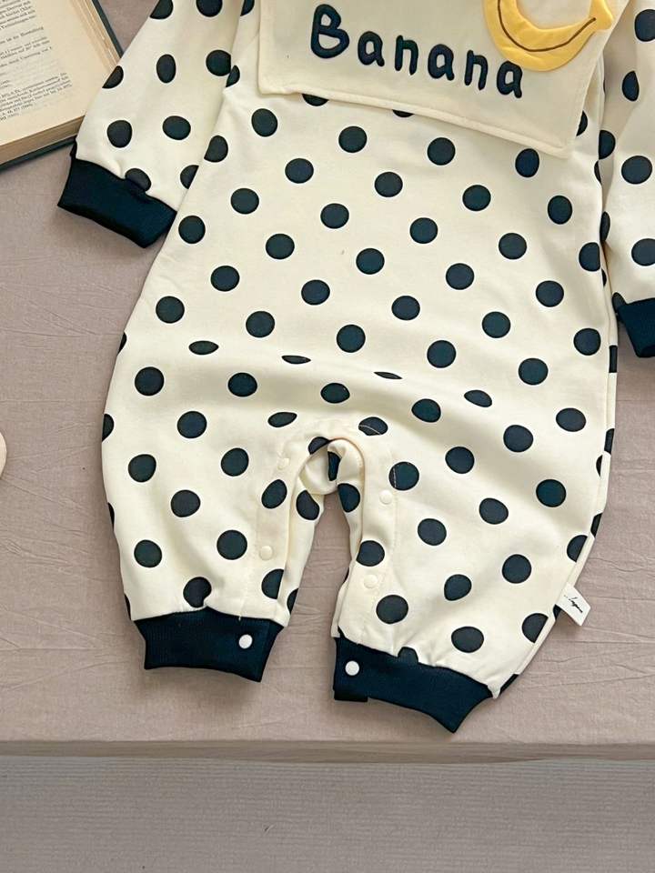 🍌 Baby Polka Dot Banana Romper – Cute & Playful One-Piece Outfit 👶🖤