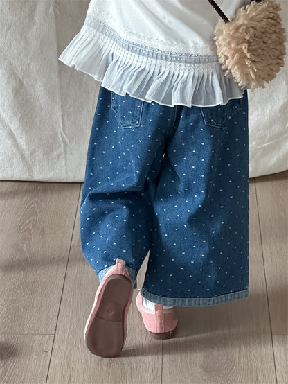 🖤 Kids Heart Print Denim Pants – Cute & Comfy 👖✨