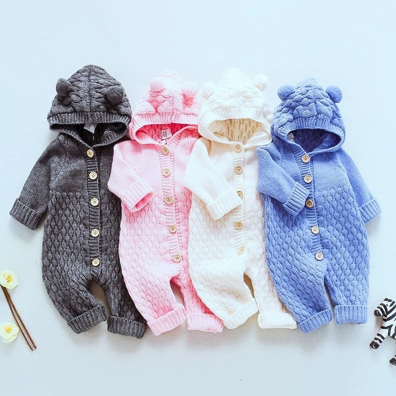 🧸 Baby Knit Hooded Romper – Warm, Cozy & Adorable 👶❄️