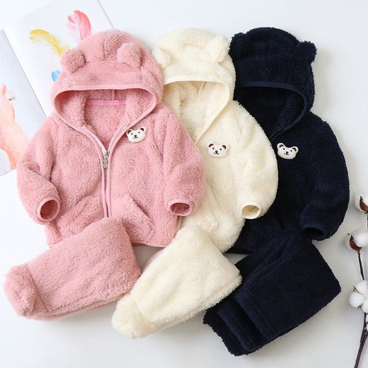 🧸 Teddy Bear Fleece Baby Set – Ultra Cozy Hoodie & Pants 👶❄️