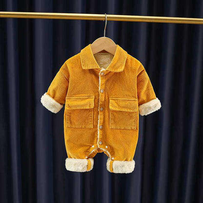 🧸 Baby Corduroy Winter Romper – Warm Fleece-Lined One Piece Outfit 👶❄️