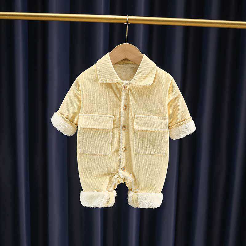 🧸 Baby Corduroy Winter Romper – Warm Fleece-Lined One Piece Outfit 👶❄️