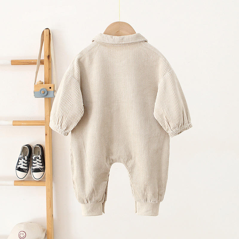 🧸 Baby Corduroy Romper – Long Sleeve Button-Up One Piece Outfit 👶✨