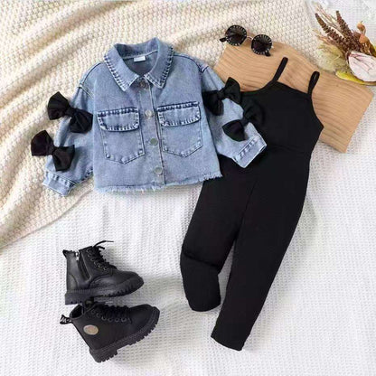 🖤 Baby Girl Denim & Black Chic Set – Cool Street Style 👶✨