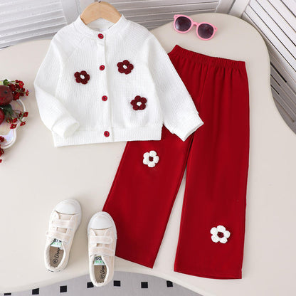 🌸 Girl Chic Outfit Set – White & Red Floral Style ❤️✨