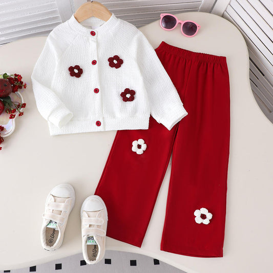 🌸 Girl Chic Outfit Set – White & Red Floral Style ❤️✨