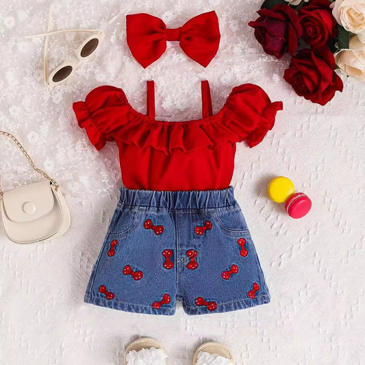 ❤️ Baby Girl Cherry Bow Set – Bright & Playful 🍒👶