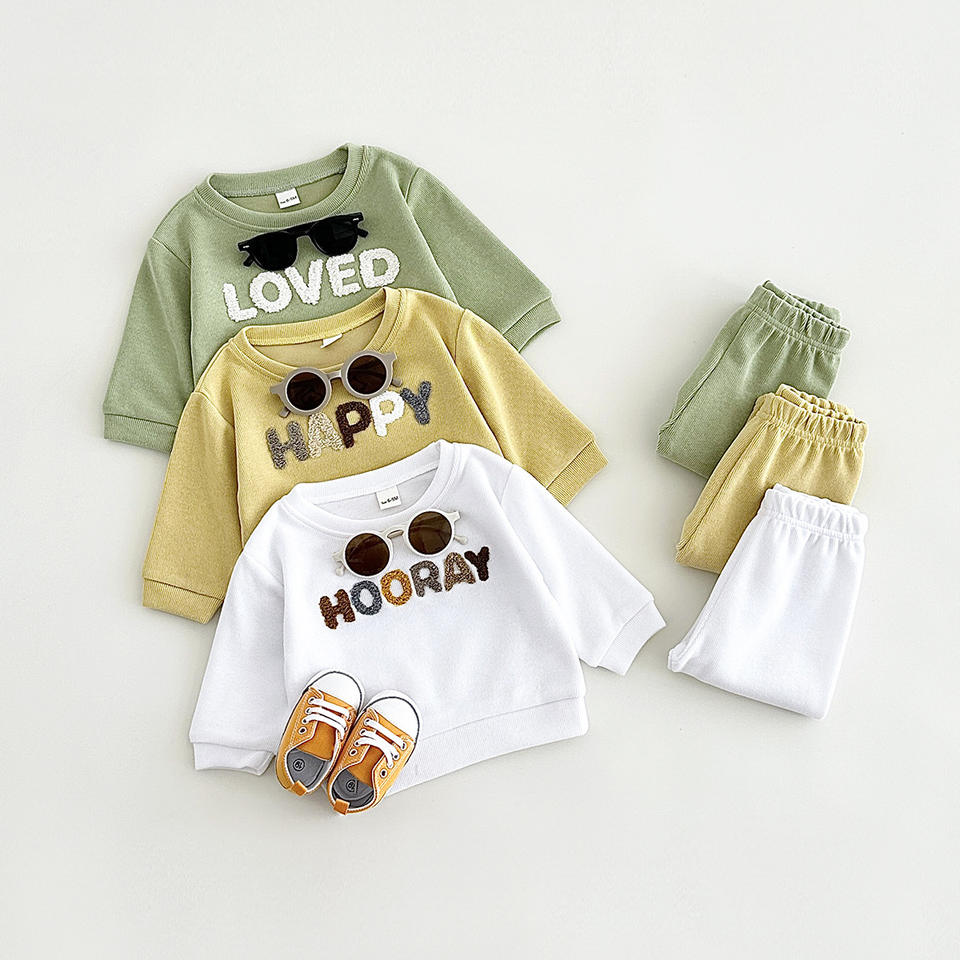 🤍 Baby “HOORAY” Outfit Set – Cotton Sweatshirt & Pants 2-Piece Tracksuit 👶✨