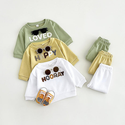 🤍 Baby “HOORAY” Outfit Set – Cotton Sweatshirt & Pants 2-Piece Tracksuit 👶✨