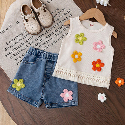 🌼 Baby Girl Floral Denim Set – Cute Summer Style 👶☀️