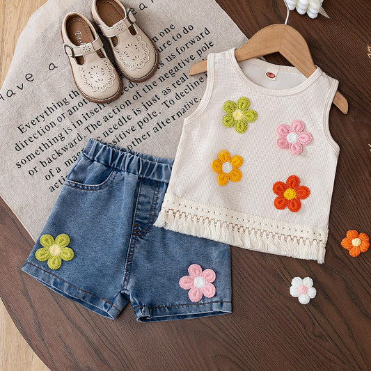 🌼 Baby Girl Floral Denim Set – Cute Summer Style 👶☀️