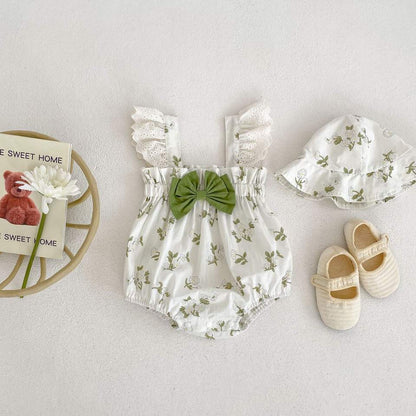 🌿 Baby Girl Vintage Floral Romper Set – Sweet Summer Outfit 👶💚
