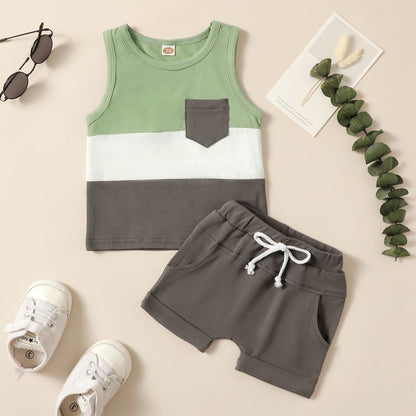 🌿 Baby Boy Color Block Summer Set – Cool & Casual 👶☀️