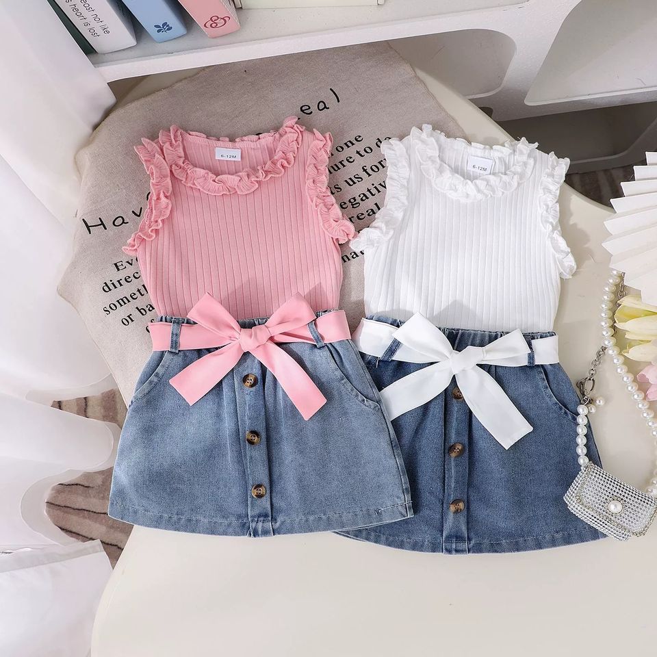 🎀 Baby Girl Denim Skirt Set – Cute & Stylish Everyday Look 👶💖