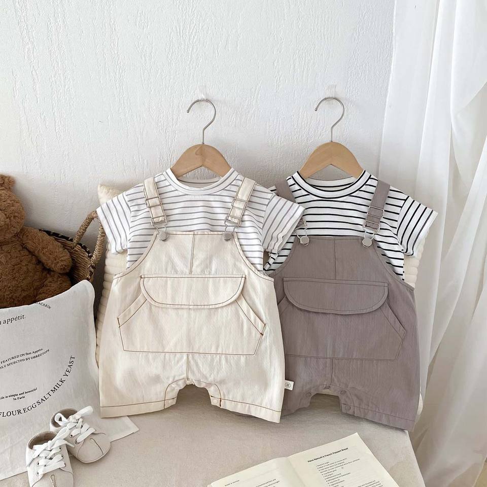 🤍 Baby Suspender Romper Set – Simple & Cute 👶✨