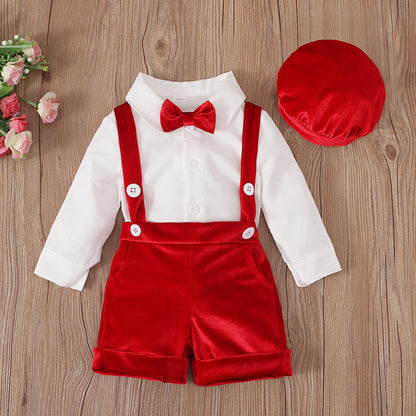 🎩 Baby Boy Formal Gentleman Set – Bow Tie Suspender Outfit 👶❤️